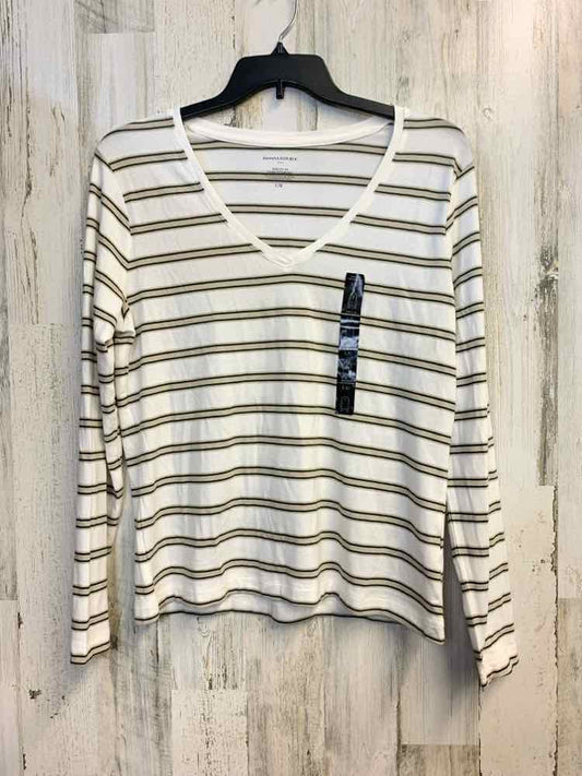 NWT BANANA REPUBLIC Tops Size L WHT/TAN Stripe LONG SLEEVES TOP