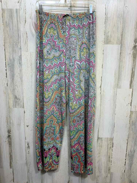 PRE-OWNED Size L MELISSA PAIGE BOTTOMS Multi-Color Paisley WIDE LEG Pants/ELASTI