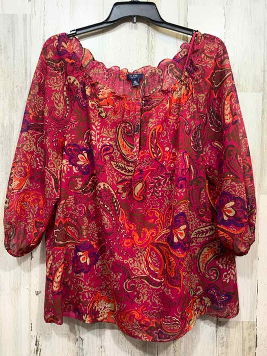 PRE-OWNED CHAPS/3/4 SLEEVE SEMI-SHEER GATHER SPLIT NECK W/ BUTTON AND LINING SEP