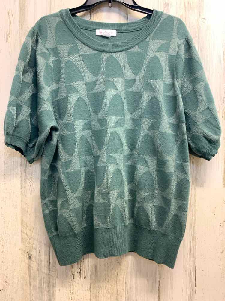 PRE-OWNED LIZ CLAIBORNE Tops Size XXL SEAFOAM ABSTRACT SHORT SLEEVES TOP/SHORT S