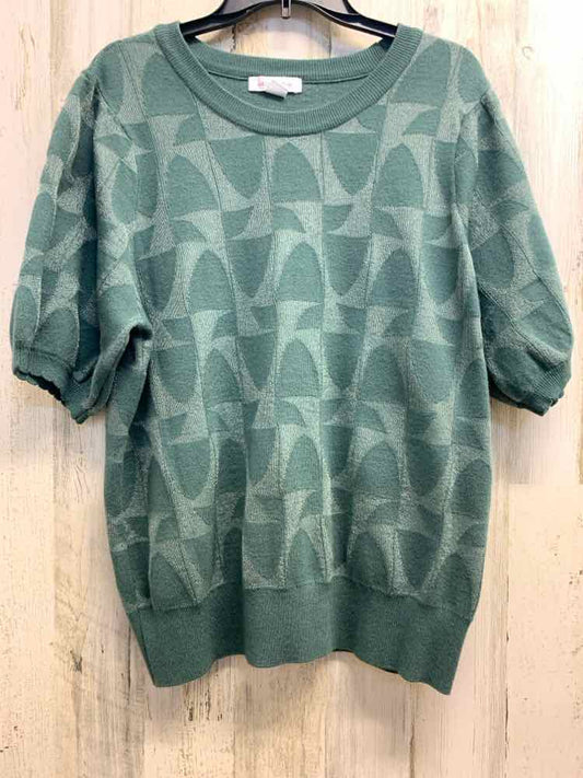 PRE-OWNED LIZ CLAIBORNE Tops Size XXL SEAFOAM ABSTRACT SHORT SLEEVES TOP/SHORT S
