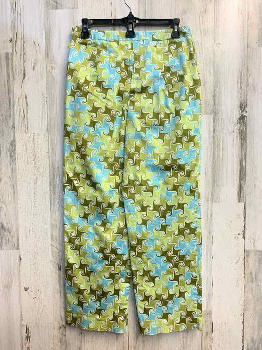 Size 8 TALBOTS BOTTOMS OLIVE/AQUA SCROLL STRAIGHT Pants