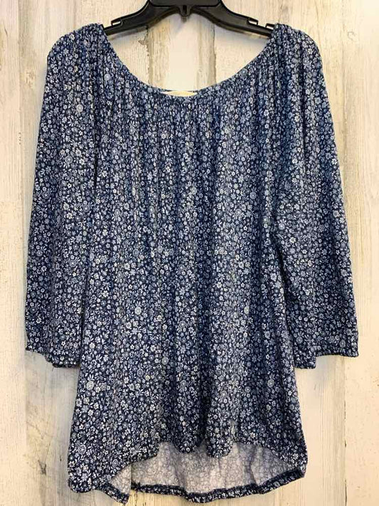 PRE-OWNED MICHAEL KORS PLUS SIZES Size 2X BLU Floral LONG SLEEVES TOP