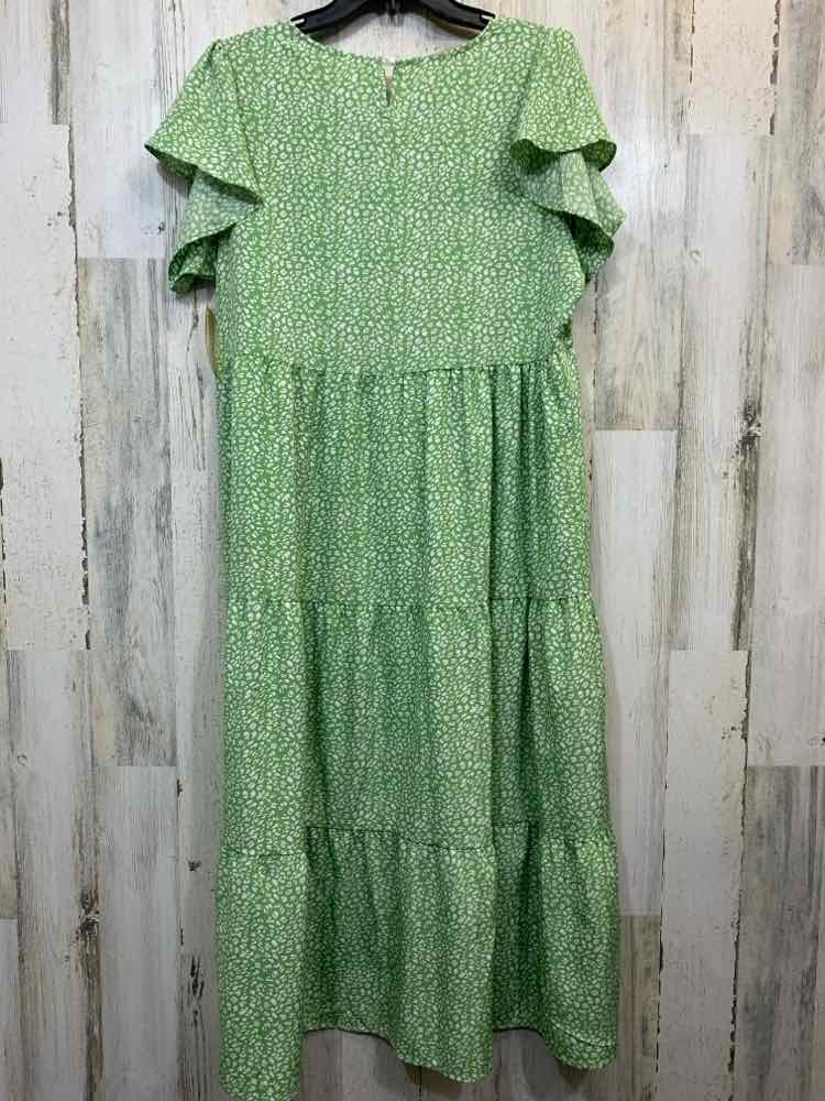 NWT FANTASLOOK Dresses and Skirts Size L LIME GREEN/WHT SPECKLED TIERED Dress/LI