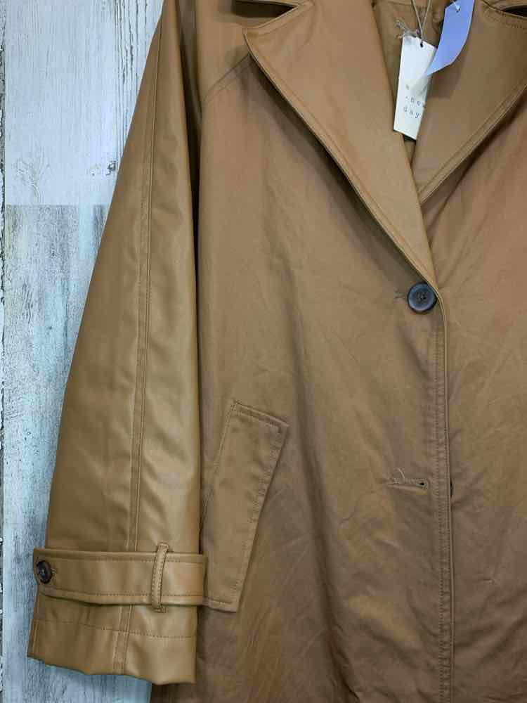 NWT A NEW DAY Size XS Brown FAUX LEATHER LONG SLEEVES TRENCH COAT