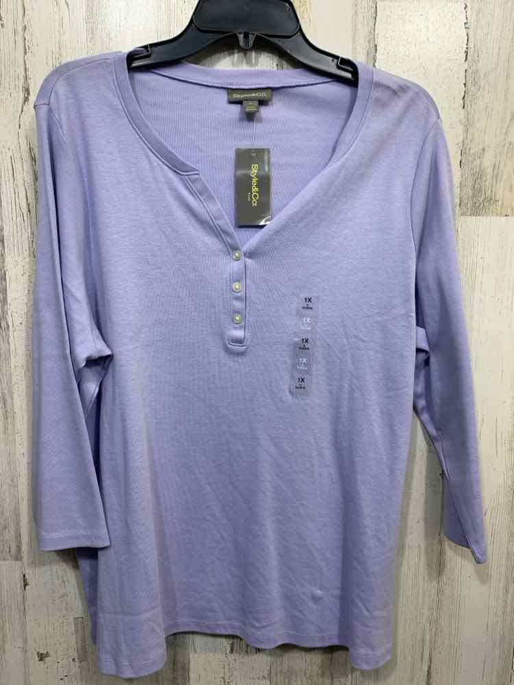 NWT STYLE & CO Size 1X Tops LILAC LONG SLEEVE Shirt