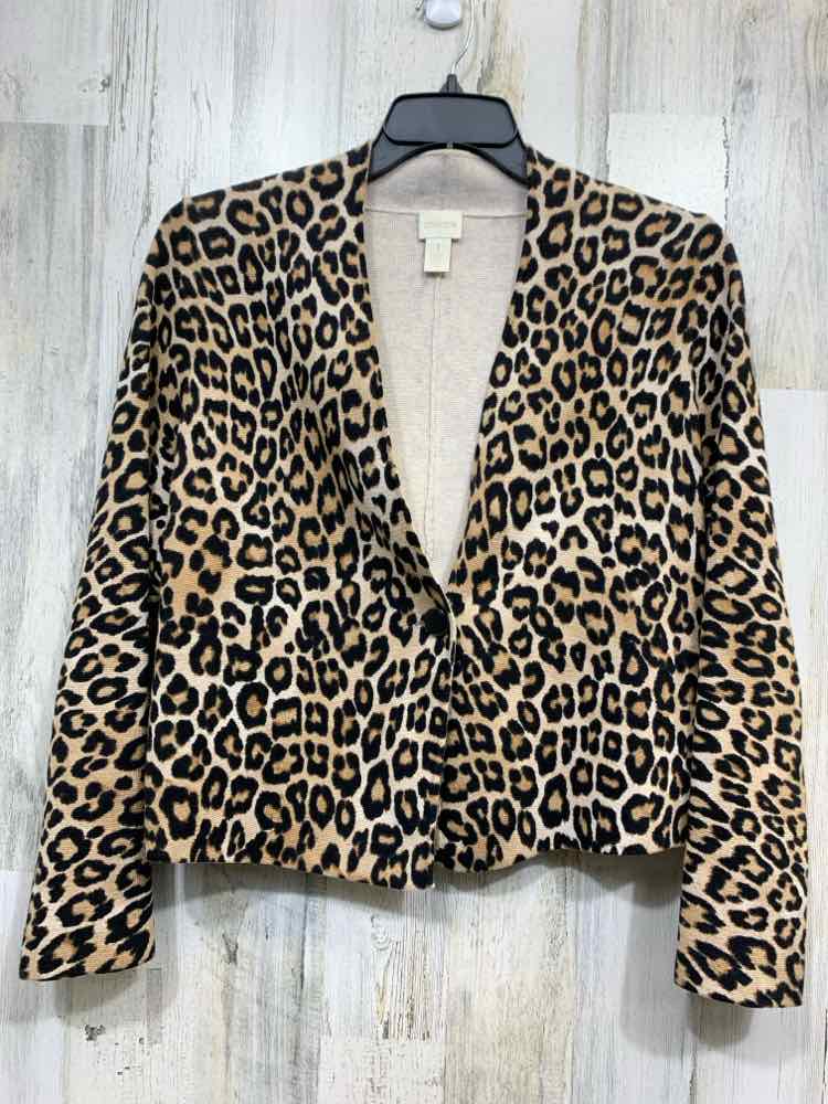 PRE-OWNED CHICO'S/LEOPARD PRINT OPEN FRONT KNIT BLAZER