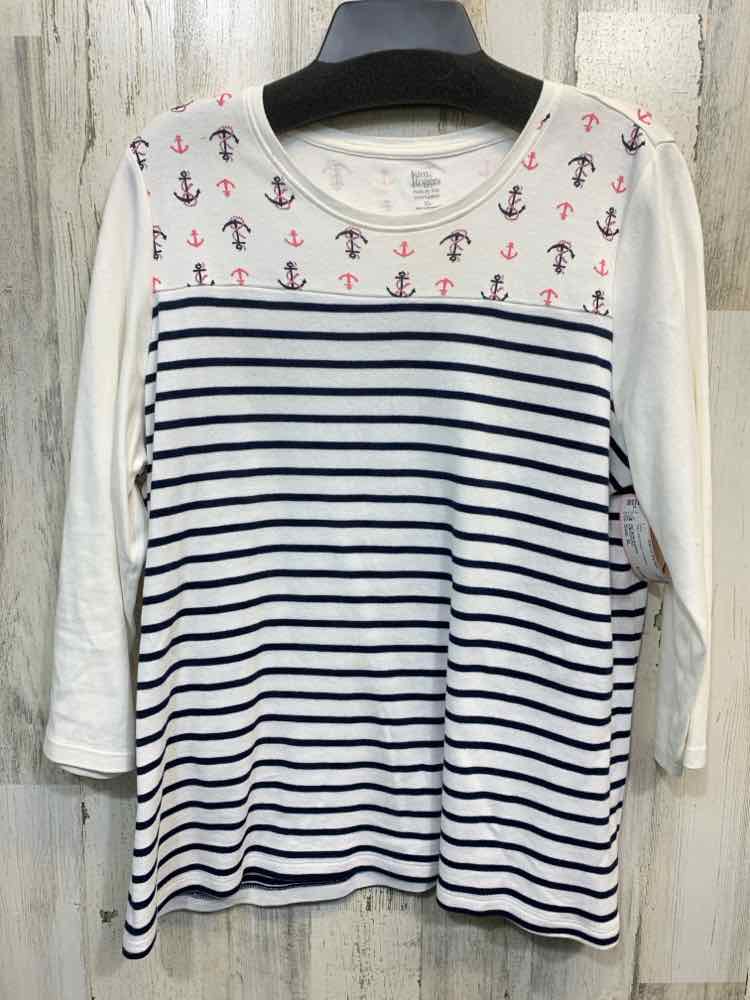 KIM ROGERS Tops Size XL WHT/NAVY STRIPES Shirt