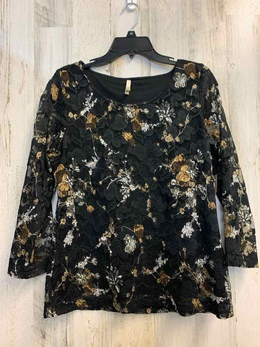 WHITE STAG Tops Size L BLK/TAN/WHT Lace 3/4 LENGTH TOP