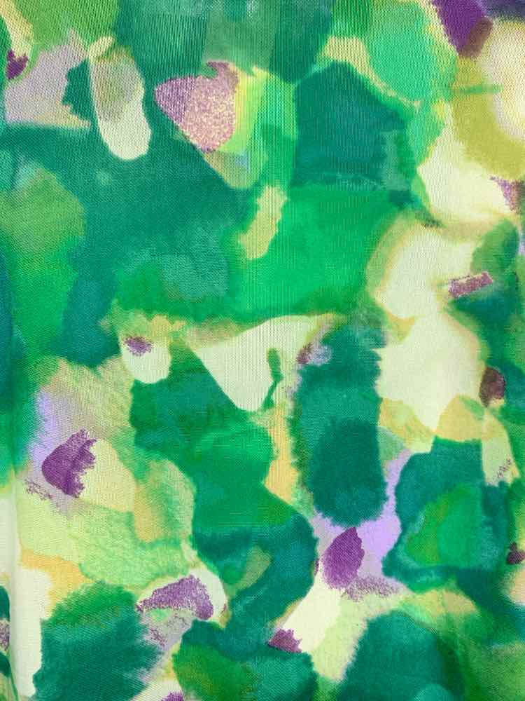 NWOT LOGO Tops Size/VIBRANT PRINTED SEMI-SHEER MESH BUTTON-DOWN