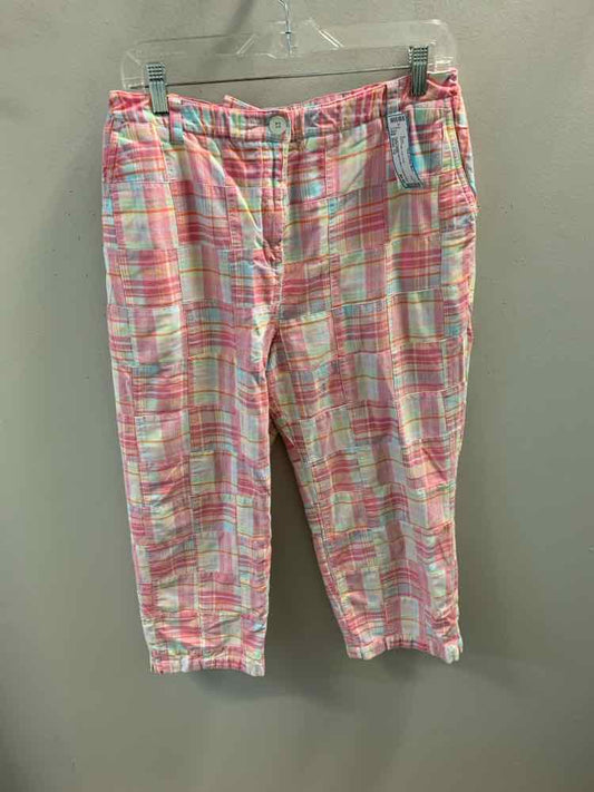 Size 12 LEON LEVIN BOTTOMS Pink Plaid Pants