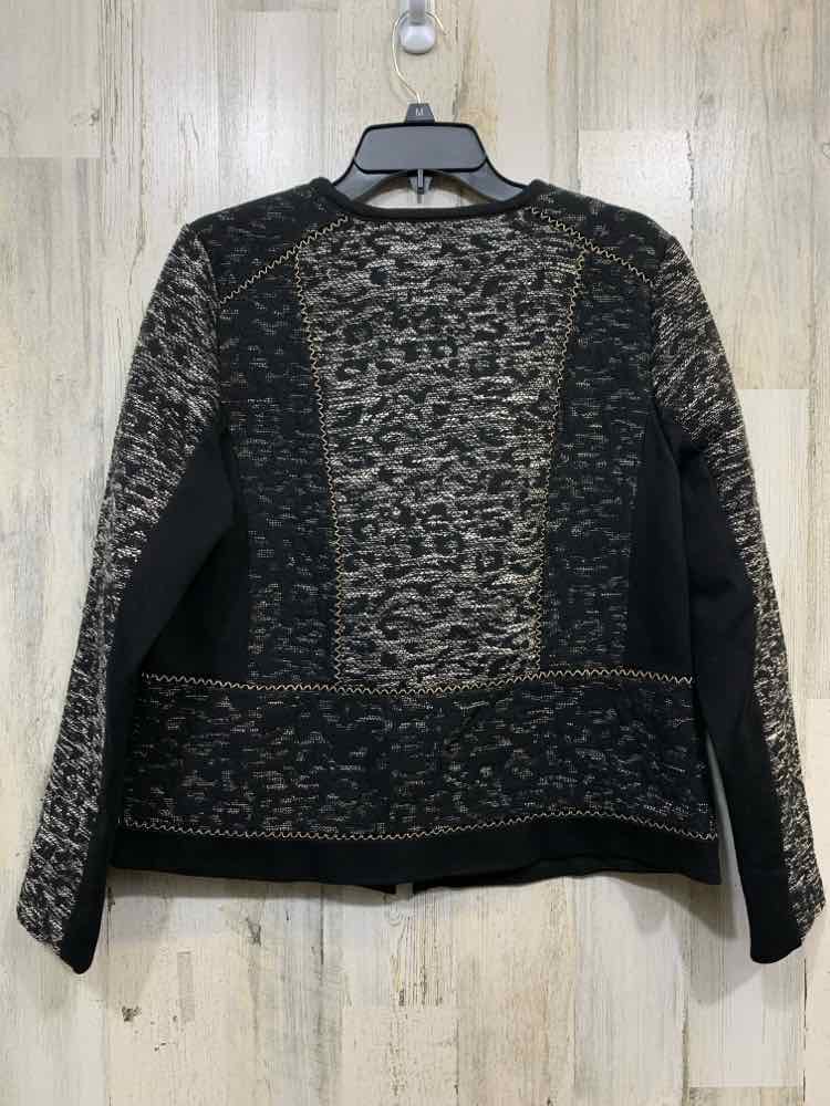 CHICO'S/GOLD METALLIC DETAIL TEXTURED KNIT ZIP JACKET
