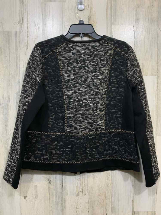 CHICO'S/GOLD METALLIC DETAIL TEXTURED KNIT ZIP JACKET