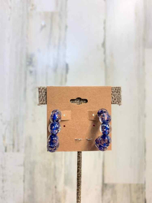 Earrings/BLUE/PINK BEADED HOOP EAR-RINGS