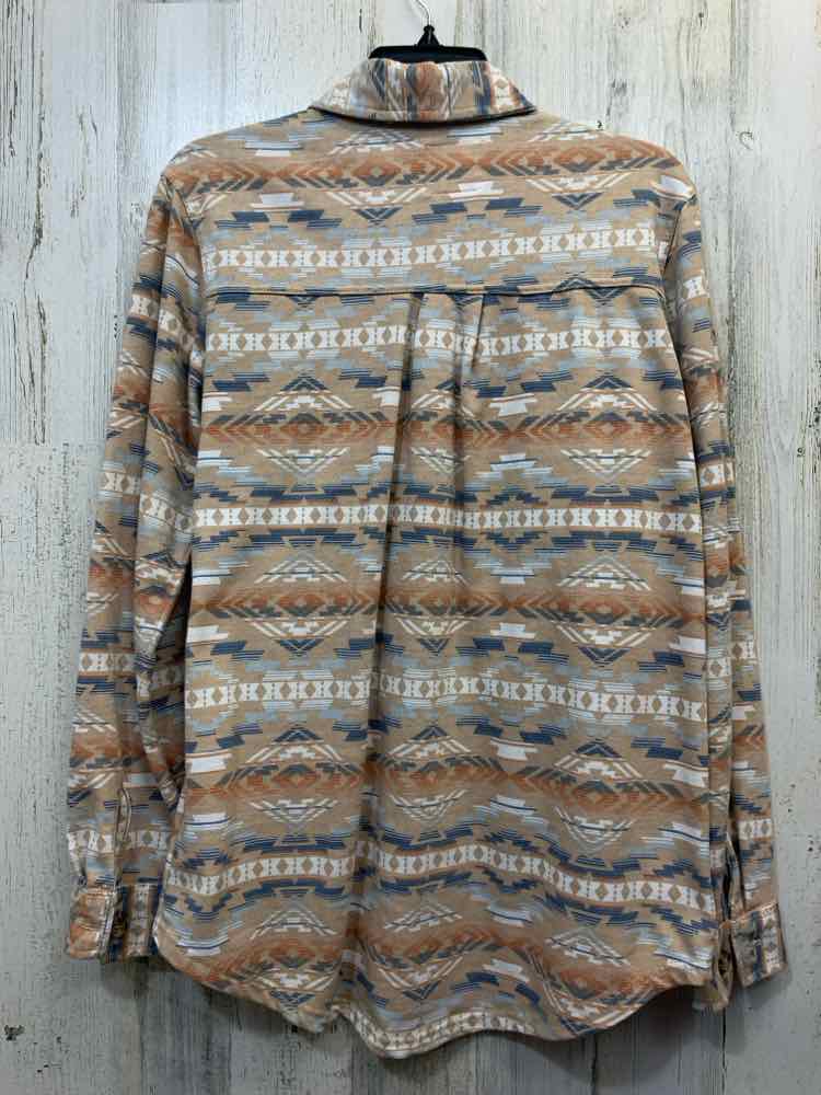 PRE-OWNED WALLFLOWER Tops Size L TAN/ORANGE/BLUE/WHITE TRIBAL BUTTON UP TOP/LONG
