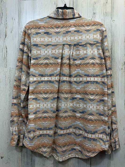 PRE-OWNED WALLFLOWER Tops Size L TAN/ORANGE/BLUE/WHITE TRIBAL BUTTON UP TOP/LONG