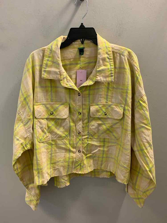 NWT WILD FABLE Tops Size XXL YEL/BEG Plaid LONG SLEEVES TOP