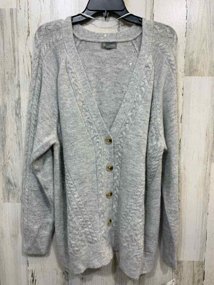 NWT STYLE & CO Size 3X PLUS SIZES GRAY SEQUIN  CABLE KNIT LONG SLEEVE  Cardigan