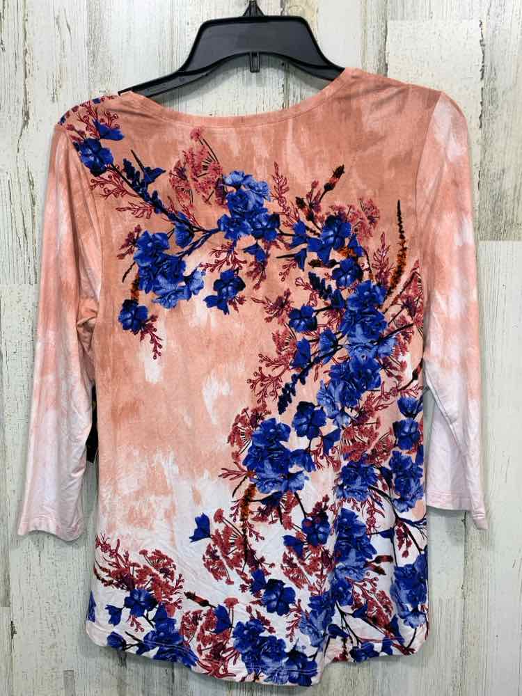 NWT JM COLLECTION Size PS Tops WHT/CORAL Floral 3/4 SLEEVE Blouse