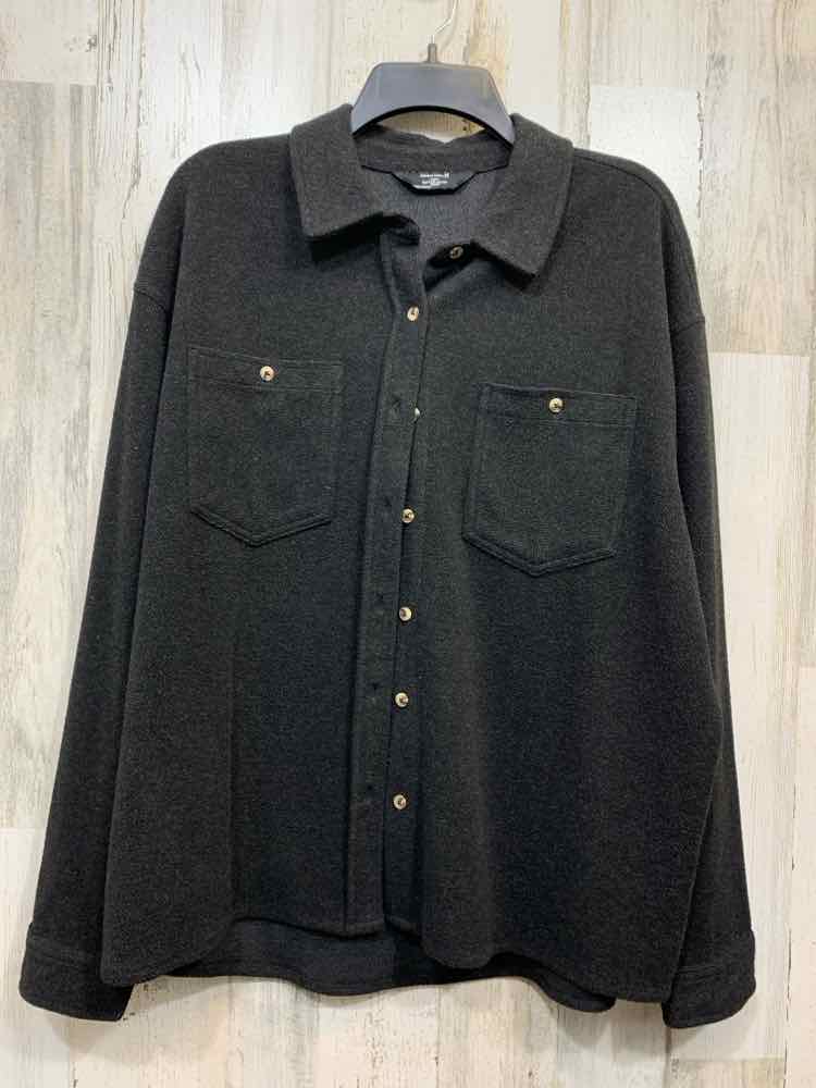 PRE-OWNED MEMBER'S MARK Size L Tops BLACK COZY BUTTON DOWN LONG SLEEVE SHIRT