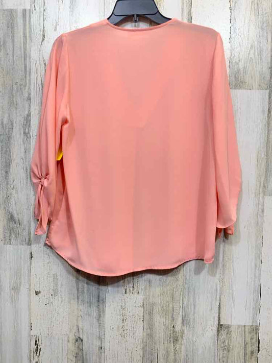 PRE-OWNED LUSH Tops Size S Pink Solid LONG SLEEVE Blouse/PINK TRANSLUCENT LONG S