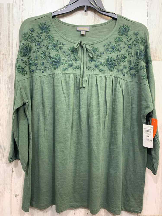 NWT STYLE & CO Tops Size 3X Green PUFF SLEEVES Blouse