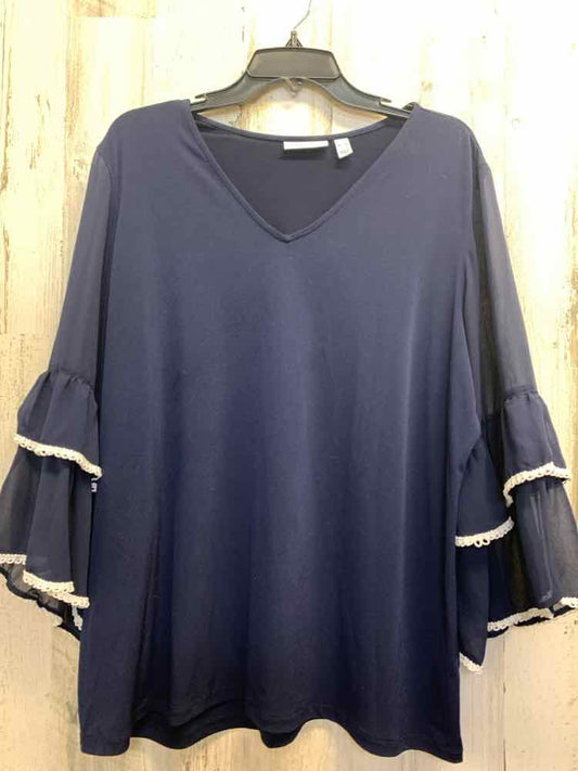 SUSAN GRAVER Tops Size XL NAVY/WHT FLARE CUFFS TOP