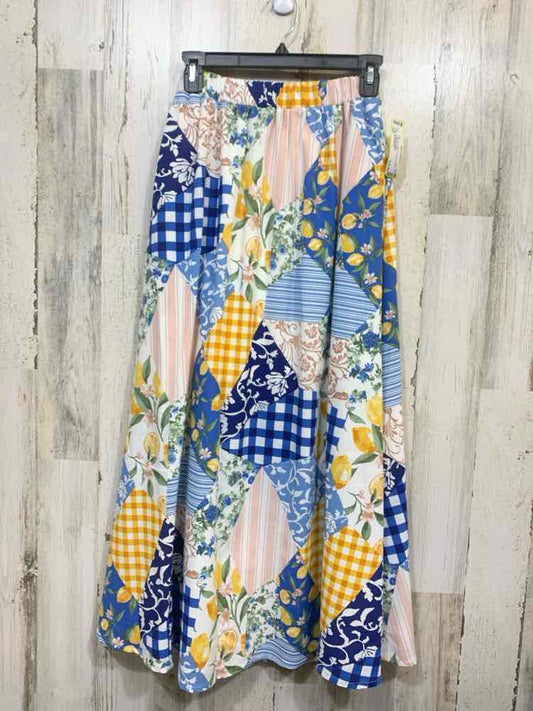NWT BLU PEPPER M BOTTOMS WHT/BLU/YEL LEMONS MAXI Full SKIRT