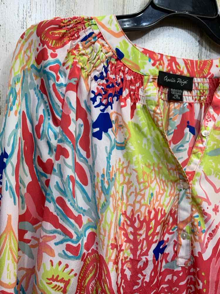 PRE-OWNED CHARLIE PAIGE Tops Size XL CORAL/BLUE/LIME/WHITE/YELLOW BEACH Blouse/B