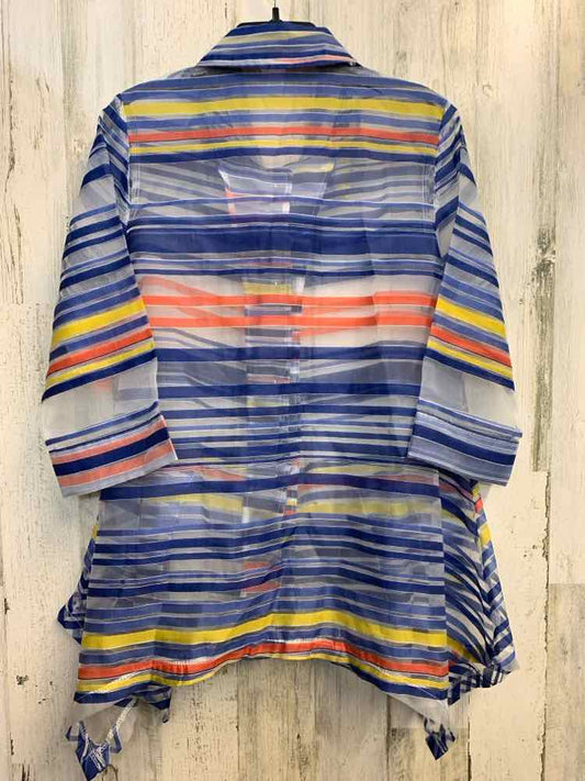PRE-OWNED MIRROR IMAGE Tops Size L BLU/ORNG/YLW Stripe LONG SLEEVES TOP