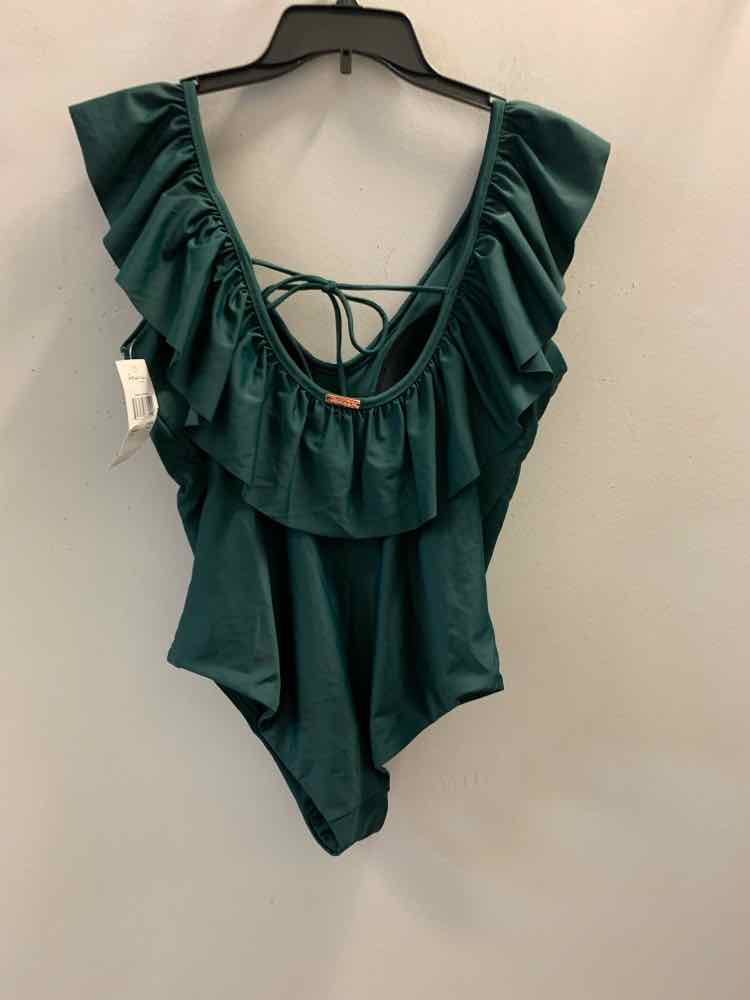 NWT RAISINS Swimwear Size 16 Forest Green CAP SLEEVE Swimsuit