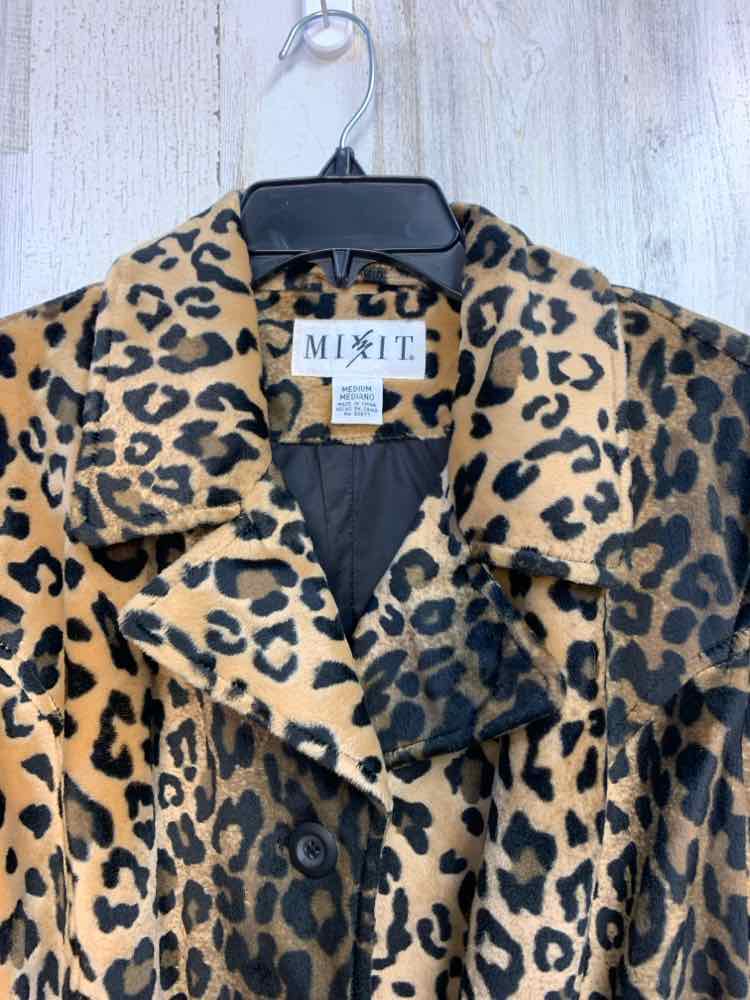 NWT MIXIT JACKETS / COATS Size M BRN/BLK CHEETAH PRINT LONG SLEEVES Jacket/KNEE