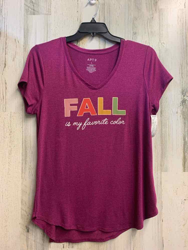 PRE-OWNED APT. 9 Tops Size L Purple TOP/V-NECK "FALL IS MY FAVORITE COLOR"