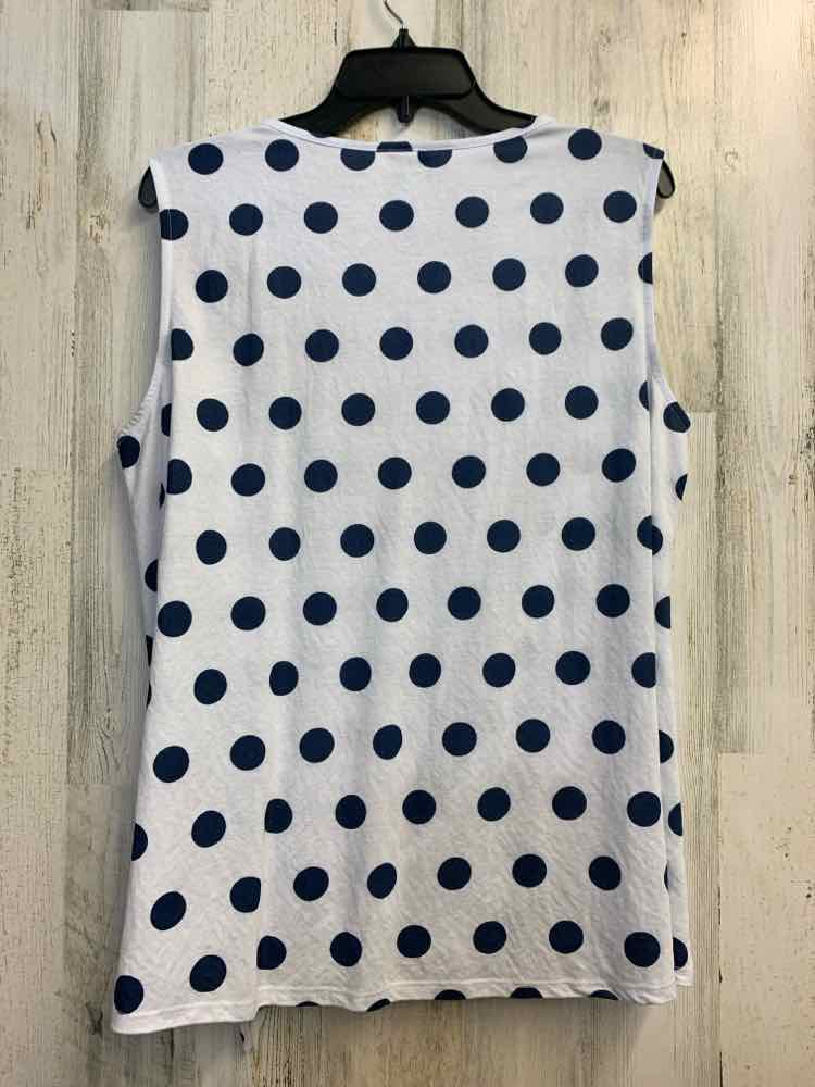 PRE-OWNED PURE ESSENCE Tops Size XL WHT/NVY Polka Dot SLEEVELESS TOP