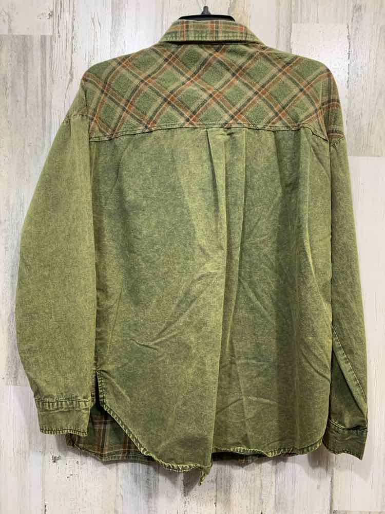 PRE-OWNED HEYSON/OVERSIZED BUTTON-FRONT SHACKET W/ CONTRAST BACK/POCKETS/SLEEVES