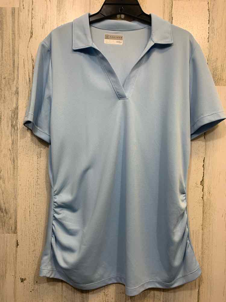 PRE-OWNED PGA TOUR Tops Size L LIGHT BLU SHORT SLEEVES TOP/V CUT NECK POLO W/ RU