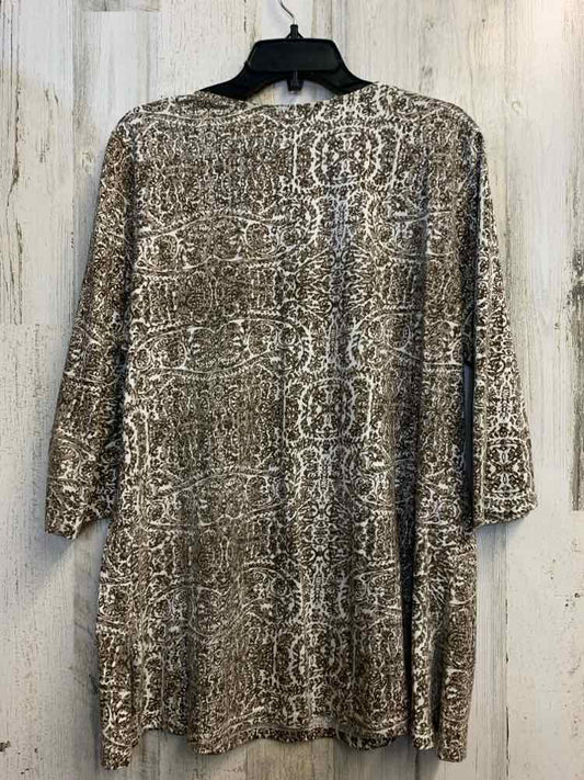 COLDWATER CREEK Tops Size XL TAUPE/WHT/BGE FILIGREE 3/4 LENGTH TOP