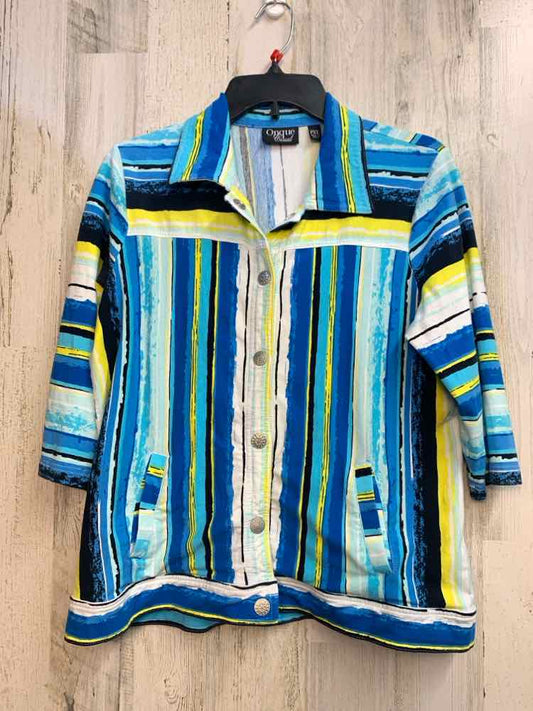 ONQUE CASUALS Tops Size PXL BLU/WHT/YEL Stripe 3/4 LENGTH Jacket