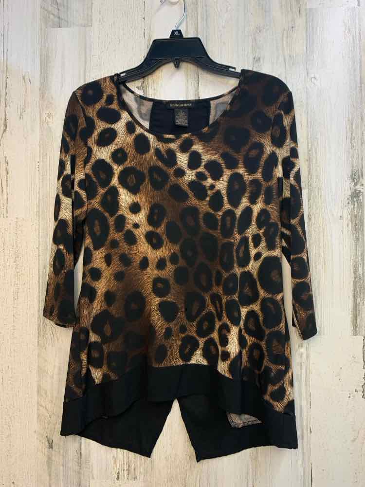 SUSAN LAWRENCE Tops Size S BRN/BLK LEOPARD 3/4 LENGTH TOP