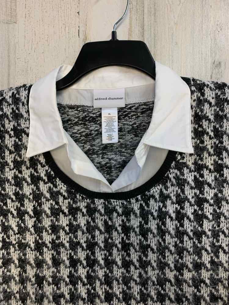 PRE-OWNED ALFRED DUNNER Tops Size XL WHT/BLK Houndstooth LONG SLEEVES TOP/SWEATE