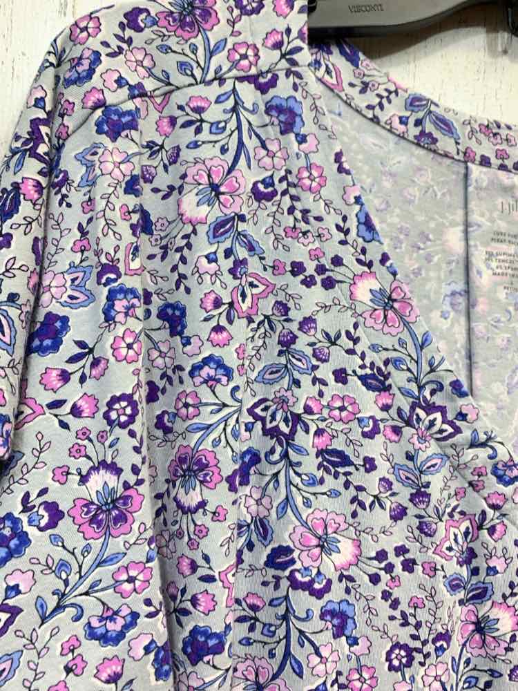 PRE-OWNED J.JILL Tops Size L GRY/PNK/PURP Floral SHORT SLEEVES Blouse