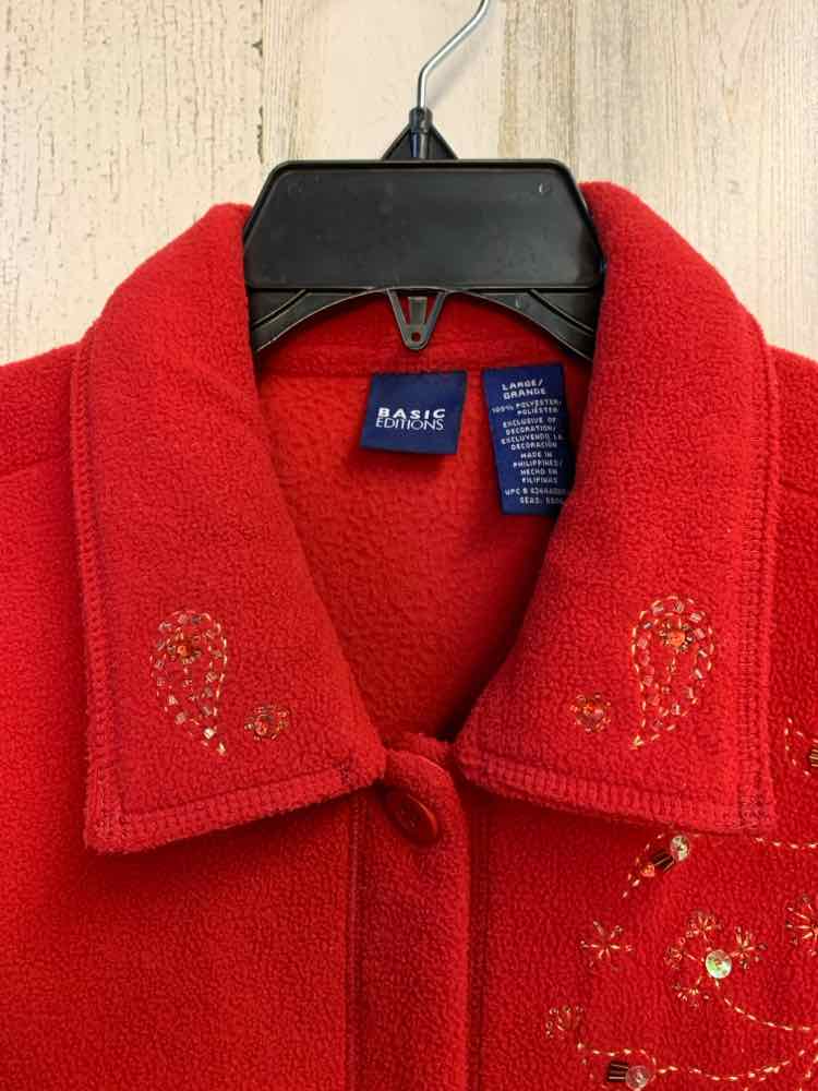 PRE-OWNED BASIC EDITION Tops Size L Red LONG SLEEVES Sweater/BUTTON UP