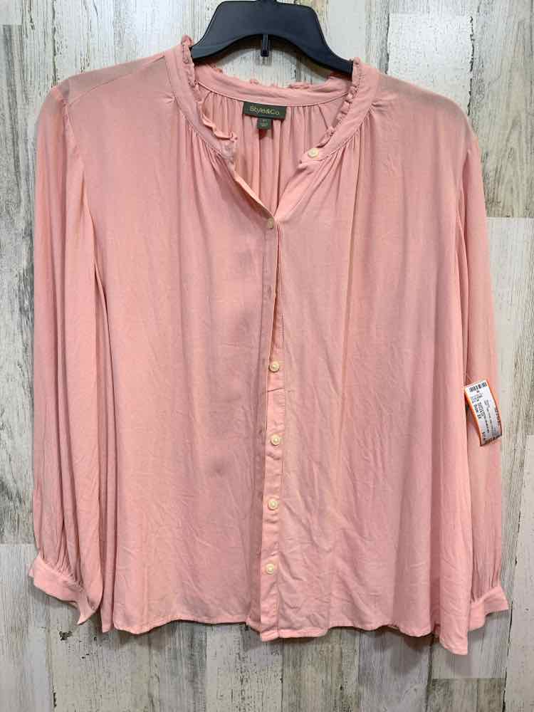 NWT STYLE & CO Tops Size 2X ROSE Solid LONG SLEEVE Blouse/RUFFLE DETAIL ON NECK