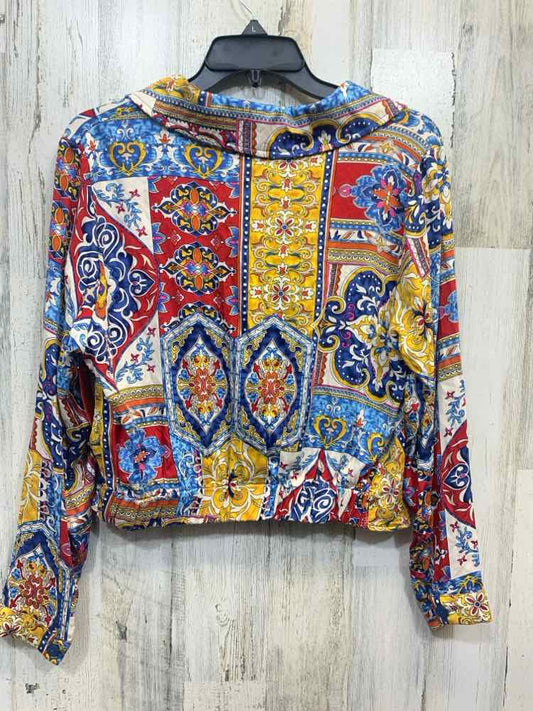NWT HAUTE HIPPIE Tops Size M Multi-Color TRIBAL LONG SLEEVE TOP/V NECK COLLAR WR