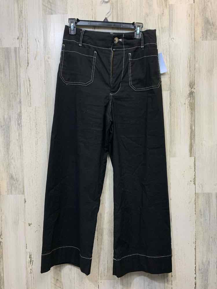 PRE-OWNED Size 10 MAEVE BOTTOMS Black WIDE LEG Pants/WHITE STITCHING/SQUARE FRON