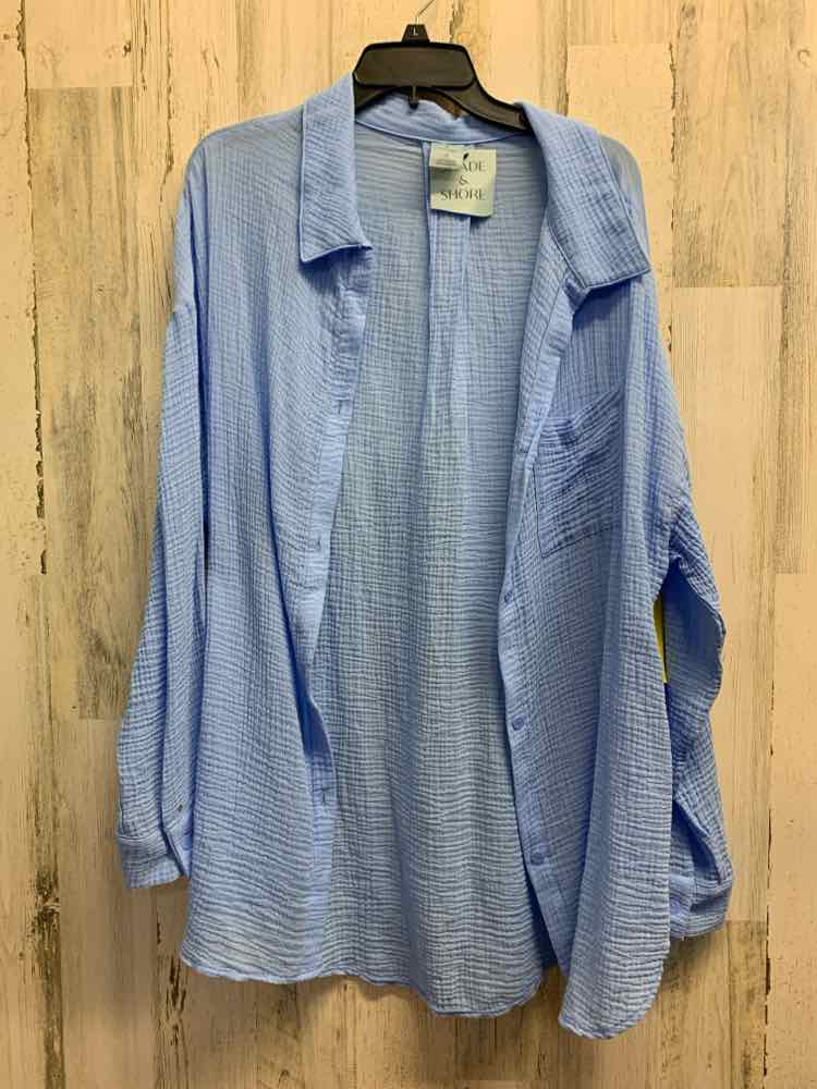 NWT SHADE & SHORE Tops Size M Blue Solid BUTTON UP Shirt/BLUE LONG SLEEVE BUTTON