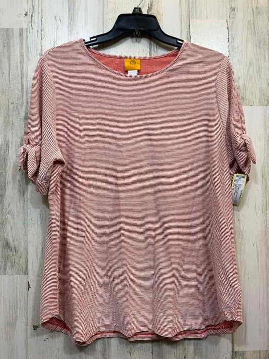 PRE-OWNED RUBY RD Tops Size 1X WHT/RED Pinstripe SHORT SLEEVES Blouse