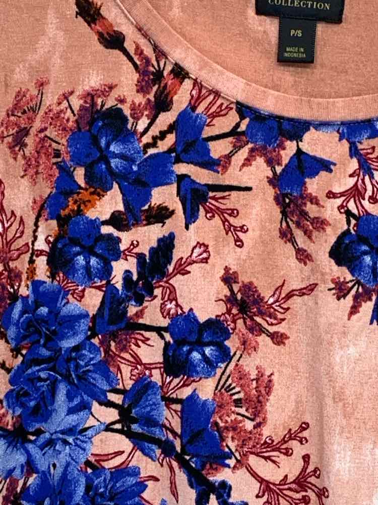 NWT JM COLLECTION Size PS Tops WHT/CORAL Floral 3/4 SLEEVE Blouse