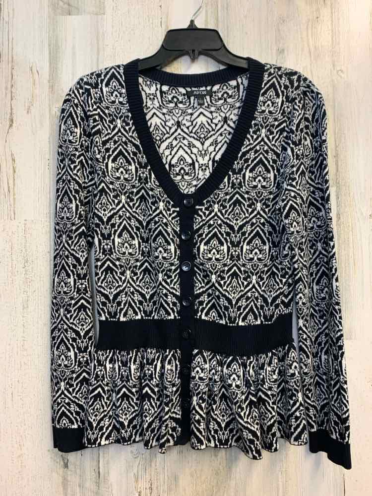 APT. 9 Tops Size L NAVY/WHT FILIGREE CARDIGAN Cardigan