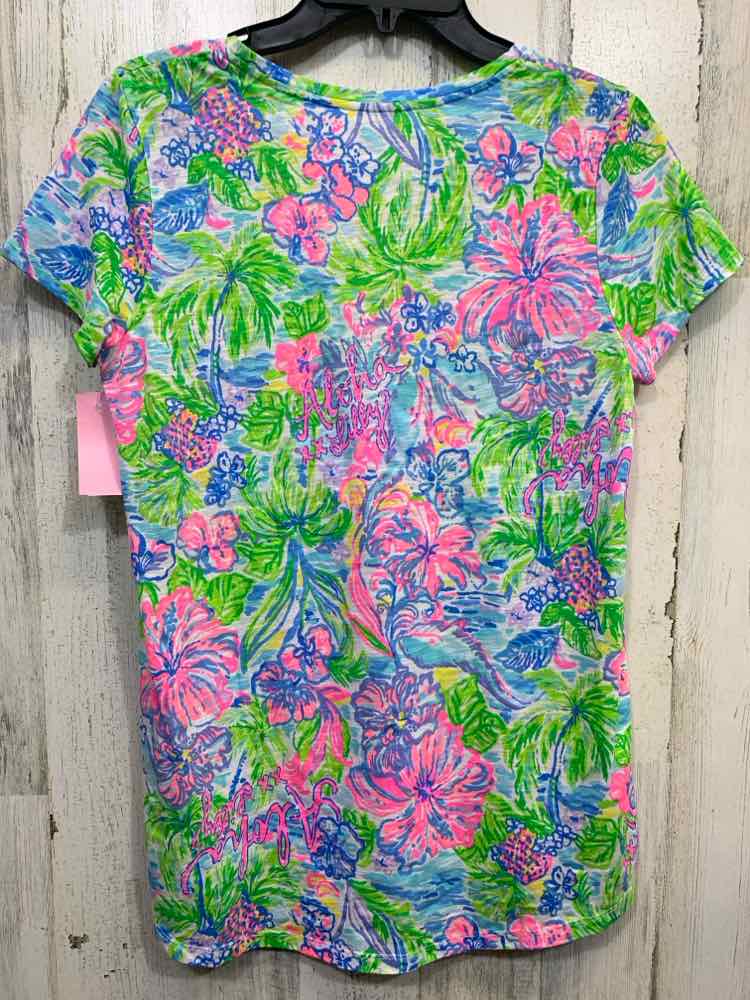 PRE-OWNED LILLY PULITZER Tops Size S NEON COLORS TROPICAL SHORT SLEEVES Shirt/SH